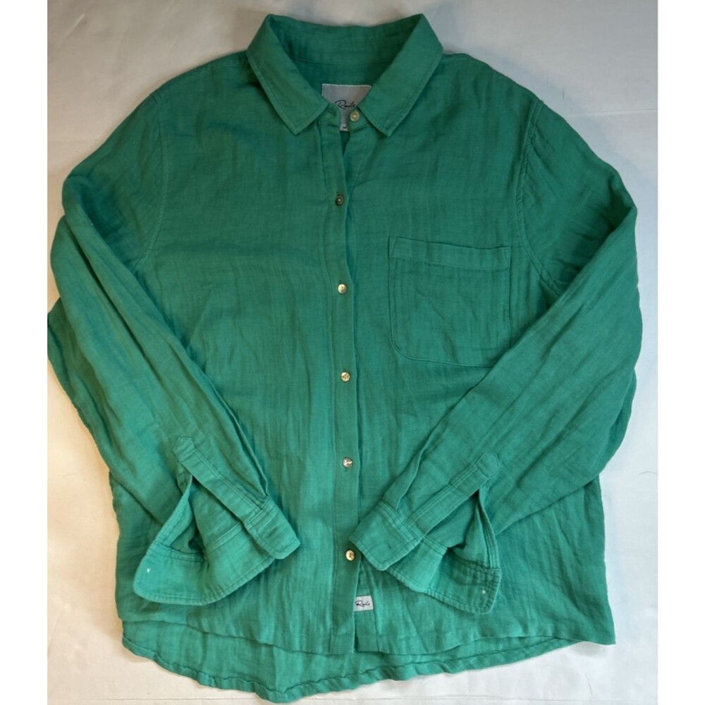 Rails Ellis Organic Cotton Gauze Button Down Shirt Medium Emerald